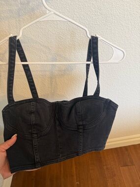 Denim Forum Black Bustier Crop Top with Straps